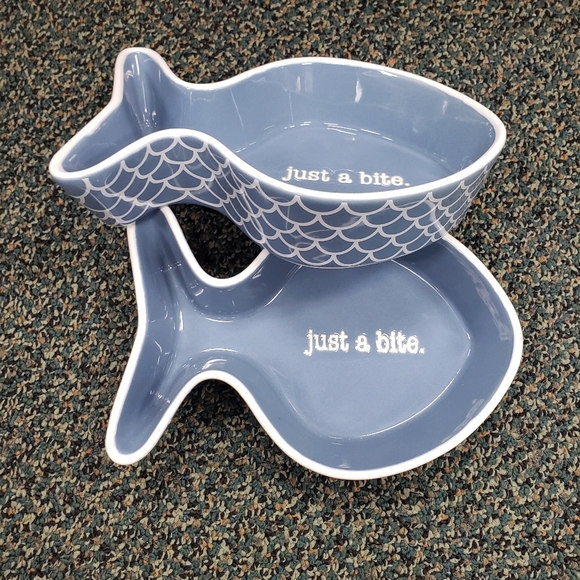 Other - Whisker City Ceramic Blue Fish Cat Bowl 2pc set